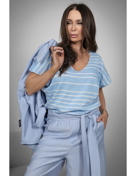 Comfortable women's sweater - 2 on 1 stripes