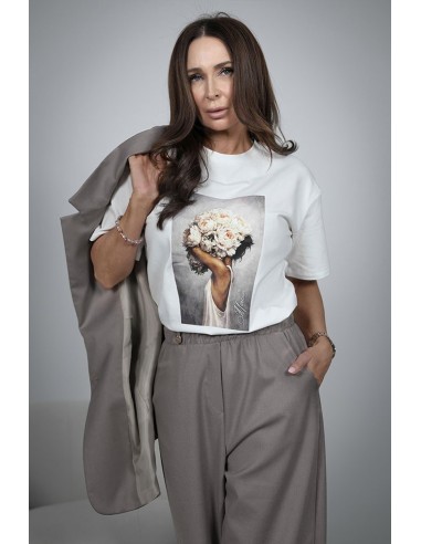 Charming women's T-shirt - Woman with a peony